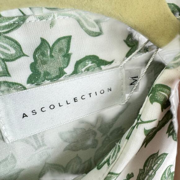 ASCOLLECTION NWT Green White Floral Cotton Tencel Cropped Button Up Blouse Sz M - Picture 6 of 8